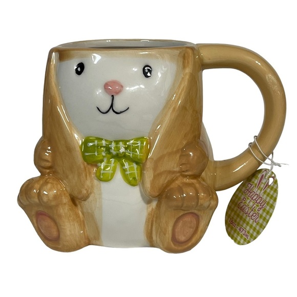 Easter Ceramic Mug Boy Girl Pair 16 oz Hand Painted Pastel Bunny Gift Set - Picture 5 of 11